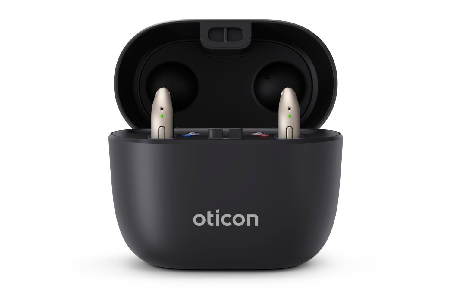 Oticon Intent hearing aids in SmartCharger case